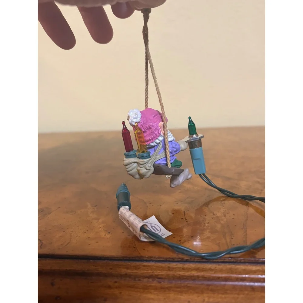 Hallmark North Pole Power & Light Magic Ornament Elf on Swing 1989 Vintage